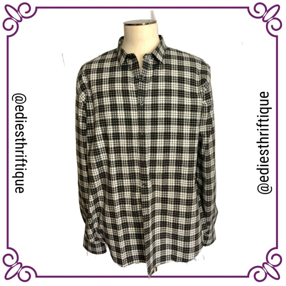 Slate Denim & Co Gingham Check Button Front Long Sleeve Cotton Shirt  2XL